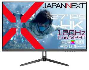 JAPANNEXT 27�C���` IPS�p�l������ 120Hz/1ms(MPRT)�Ή� 4K(3840x2160)�𑜓x �Q�[�~���O���j�^�[ JN-i27G120U HDMI DisplayPort sRGB:100% DCI-P3:93% HDR400