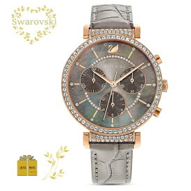 SWAROVSKI 腕時計 5580348　スワロフスキー　Passage Chrono ウォッチ　レザーストラップ, グレー, ローズゴールドトーン仕上げ　36 mm　並行輸入品　誕生日　記念日　アニバーサリー　バースデー　スイス製クォーツ