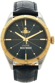 Vivienne Westwood 腕時計 VV192NVNV　ヴィヴィアンウエストウッド　リストウォッチ メンズ　レディース クオーツ 防水　ネイビー イエローゴールド　ブラックレザーベルト　 ファッションウォッチ ビジネスシーン デイリー プレゼント 並行輸入品