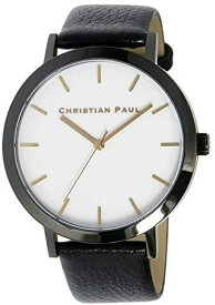 Christian Paul　腕時計　メンズ・レディース　ホワイトフェイス43mm　RWB4301　ユニセックス ブラック ロウ RAW 　黒　レザーベルト　シンプル時計 ペアウォッチ 並行輸入品 クォーツ　防水　プレゼント　記念日
