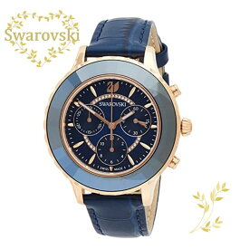 SWAROVSKI 腕時計 5563480　スワロフスキー 39.5 mm　Octea Lux Chrono ウォッチ　 レザーストラップ, ブルー, ローズゴールドトーン仕上げ 　ステンレス 誕生日　アニバーサリー　記念日　並行輸入品