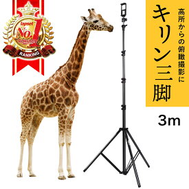 キリン三脚 三脚 3m 長い 高い スマホ ビデオカメラ スマホ三脚 三脚スタンド スマホスタンド 伸縮 俯瞰 撮影 動画撮影 iphone Android スマートフォン スマホホルダー 360度回転 角度調整 持ち運び 折りたたみ 便利 旅行 スポーツ 収納袋付き