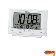 【マラソン最大46倍】セイコークロック 目覚まし時計 置時計 デジタル 電波 白パール 84×132×46mm SQ320W
