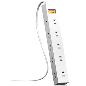 【マラソン最大46倍】エレコム 電源タップ 雷ガード 10個口 コンパクトタイプ マグネット 一括スイッチ ほこりシャッター付 スイングプラグ 5m ホワイト ECT