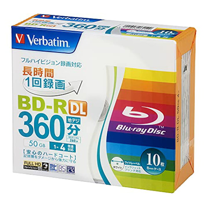 Verbatim バーベイタム 1回録画用 ブルーレイディスク BD-R DL 50GB 10枚 ホワイトプリンタブル 片面2層 1-4倍速 V  通販