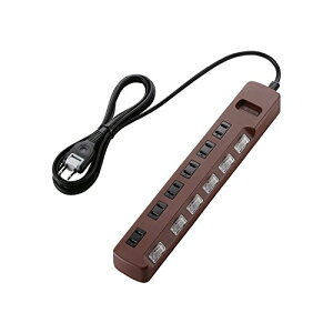 【マラソン最大46倍】エレコム 電源タップ color style 雷ガード 省エネ 個別スイッチ 6個口 2m ブラウン T-BR04-2620BR