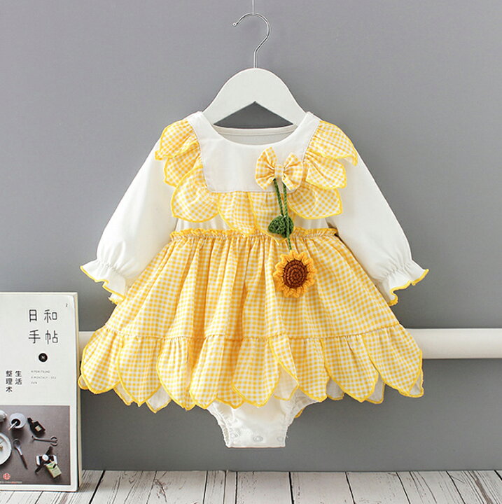楽天市場 ベビー ワンピース風 ロンパース 長袖 60 70 80 チュニック ベビードレス 女の子 子供服 キッズ フォーマル ひまわり サンフラワー 春秋向け １才 誕生日 Lala Kids