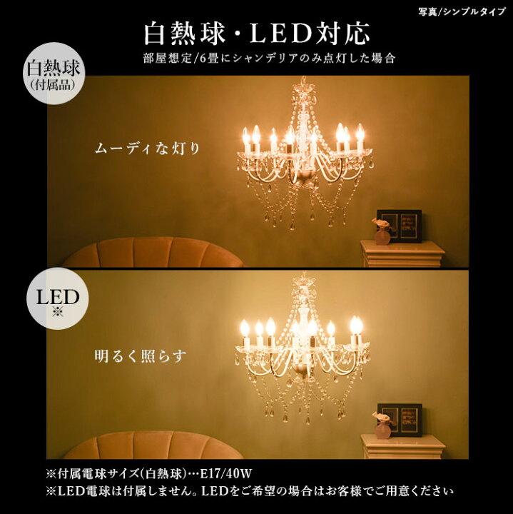 楽天市場】【3/20(木)限定☆ポイント5倍】シャンデリア 8灯 電球付き 