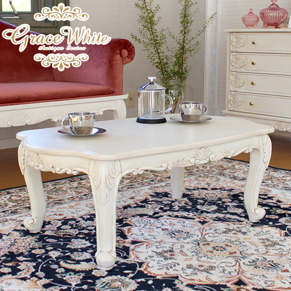 完成品 猫脚 テーブル アンティーク シャビー 机 軽量 白家具 /2サイズ 