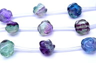 【10％OFF!】フローライト　10mm　15粒 薔薇彫刻バラカット　1連（約38cm）天然石 パワーストーン ビーズ…