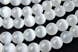 ホワイトキャッツアイ 12mm 天然石 パワーストーン 1連(約35cm) ハンドメイド_R1601-12