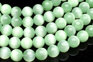 キャッツアイ グリーンセレナイト(透石膏) 10mm 1連(約38cm) ハンドメイド ビーズ 連売り _R6109-10