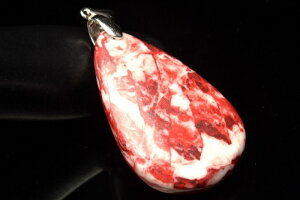 【1点物】Silver925◇希少レア シナバー辰砂 34x23mm ドロップ ペンダントトップ アクセサリー _PC5635