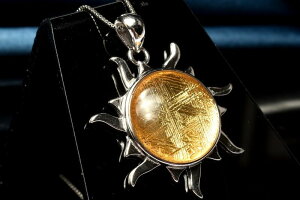 スウェーデン産Silver925◇ ギベオン(メテオライト隕石) 15mm ゴールドコーティング 太陽 ペンダントトップ アクセサリー 1個売り _PRG2357-2
