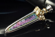 Silver925 ギベオン＆パラサイト隕石　51x15mm　剣 レインボーカラー ペンダントトップ アクセサリー 1個…