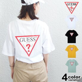 GUESS ゲス 半袖 Tシャツ ビッグシルエット オーバーサイズ 大きいサイズ トライアングル [MJ2K9418] メンズ レディース シンプル ロゴ トップス ブラック ホワイト イエロー ミント ストリート ゆるトップス【メール便対応】