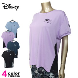 Disney(ディズニー) Tシャツ ミッキー レディース 半袖 Tシャツ レディス スポーツウェア トレーニングシャツ ランニング ジョギング ジム フィットネス UV対策 ドライ フィット ゆるトップス #12012748【メール便対応】