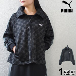 【プーマ ジャケット レディース】PUMA レディース トラックジャケット 総柄 ジャージ ショート丈 CORE HERITAGE モノグラム トラック ジャケット アウター ランニング ジョギング マラソン トレ