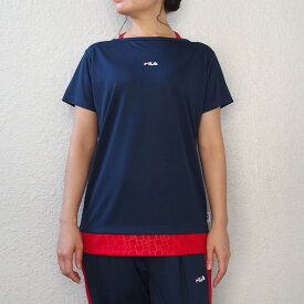 《NEWバージョン！》【フィラ Tシャツ レディース】 FILA 半袖 Tシャツ フェイクレイヤード メッシュ フィラ FILA レディース レディス スポーツウェア トレーニングシャツ ジョギング ジム フィットネス 吸水速乾 UV対策 吸汗 ドライ フィット 【メール便対応】#FL6797