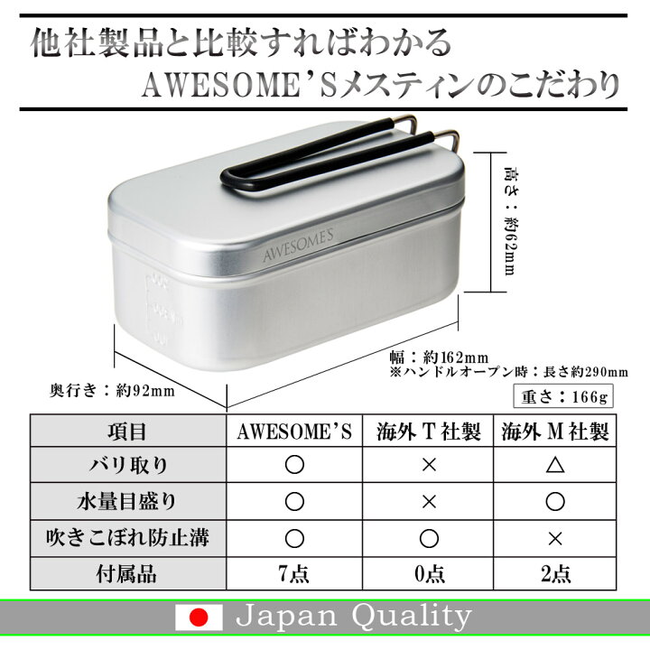 楽天市場 楽天二冠 メスティン 8点 飯盒 セット キャンプ キャンプ用品 アウトドア 固形燃料 飯ごう 炊飯 バリ取り済み 蒸し 網 レシピ ケース カバー クッカー ソロキャンプ キャンプめし 登山 2合 アウトドア用品 ラフマーケット