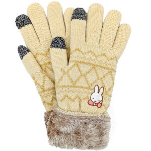ミッフィー ワンポイント刺繍 スマホ対応手袋 ほおづえ 手袋 防寒 てぶくろ 手袋をしたままタッチパネルを操作可 093237