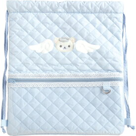 【4月中旬以降〜出荷】 リラックマ ナップサック テンシ コリラックマいっぱい 巾着リュック 体操着入れ クリアポケット付 Dカン付 天使 ブルー