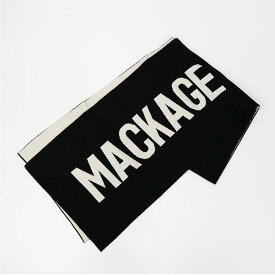 ◆MACKAGE マッカージュ JUNO-Z ロゴマフラー ストール ウール ニットスカーフ BLACK メンズ　レディース　ユニセックス