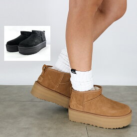 ■UGG アグ 1135092 ムートンブーツ W CLASSIC ULTRA MINI PLATFORM クラシック ウルトラミニプラットフォーム ショートブーツ スウェード 厚底 シューズ 靴 レディース CHEUTNUT
