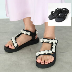 ARIZONA LOVE アリゾナラブ　TREKKY PEARLS トレッキーパールサンダル スポーツサンダル 軽い アウトドア レディース 女性 靴 ぺたんこ 黒 春 夏 大きいサイズ スポサン マジックテープ トレッキングサンダル TKPEARLS ストラップ パールフラワー ブランド