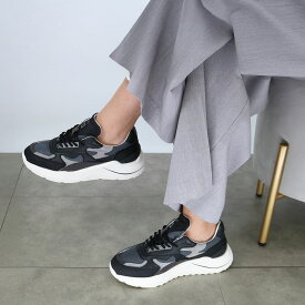 ■D.A.T.E デイト レディースローカットスニーカー W421-FG-PU-BK FUGA PURE BLACK フーガ ダッドスニーカー レザー 靴 紐靴 レースアップ ロゴ DATE ブランド