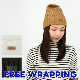 ■UGG アグ 100819 W CABLE BEANIE WITH POM ロゴ ニット帽 ニットキャップ ポンポン付き レディース メンズ ユニセックス プレゼント ギフト 防寒