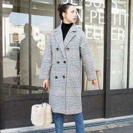 LUY SIORAルイシオラ #DV/006818 厚手グレンチェックオレンジコート レディース コート ロング アウター ジャケット 韓国 ファッション カジュアル トラッド 春夏 長袖 OL通勤 オフィスカジュアル30代　レディースファッション ブランド
