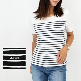 A.P.C. APC アーペーセー F26340 COGWS LZZ AAD 半袖Tシャツ クルーネック カットソー ロゴT トップス ボーダー レディース ブラック 黒 エクリュ ブランド