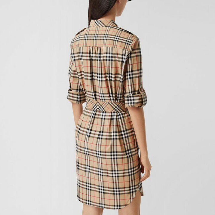 楽天市場 Burberry バーバリー 028 レディースシャツワンピース Archiv Beige チェック 長袖シャツ 襟付き ベージュ ヴィンテージチェック ボタンダウンドレス 袖ロールアップ ベルト Share S Garden シェアズガーデン