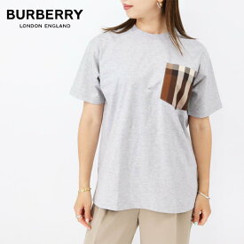 BURBERRY バーバリー レディースTシャツ 8048923 A2142 チェックポケットTシャツ コットン オーバーサイズTシャツ 半袖 クルーネック GREY グレー 半袖 カットソー