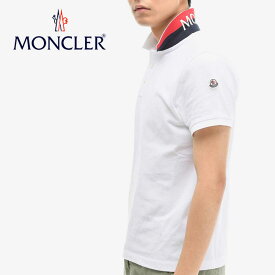 【MONCLER】モンクレール E1 091 8305150 84556 メンズポロシャツ MAGLIA POLO MANICA C ホワイト 白 WHITE ロゴパッチ 半袖 襟付き カットソー トリコロール 鹿の子