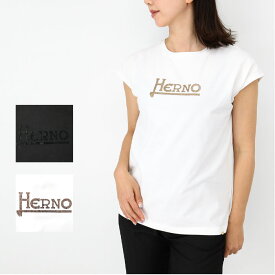 HERNO ヘルノ JG000211D 52009 レディースTシャツ ラインストーンロゴ フレンチスリーブ SS TEE 半袖 クルーネック カットソー