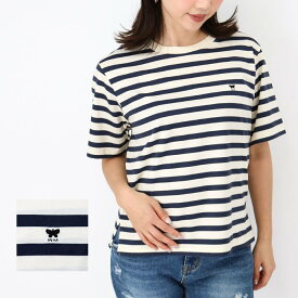 WEEKEND MAX MARA ウィークエンドマックスマーラ DEODARA 013/NAVY CREAM レディースTシャツ 半袖 クルーネック カットソー コットン ロゴ ボーダー ワンポイント