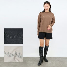 ■'S MAX MARA エス マックスマーラ KASSEL カッセル レディースニット カシミヤ ウール セーター ラインストーン クルーネック ビジュー ロゴ ラインストーン ブランド