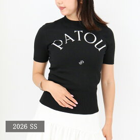 PATOU パトゥ KN0688045 ロゴ半袖ニット クルーネック レディース セーター ジャカードニット BLACK サマーニット コットン ブランド