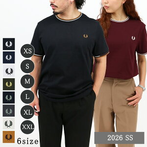 ��FRED PERRY �t���b�h�y���[ T�V���c M1588 TWIN TIPPED T-Shirt �c�C�� �e�B�b�v�h SS TEE ���� �N���[�l�b�N �����Y ���f�B�[�X ���j�Z�b�N�X �j�����p ���S�h�J �u�����h