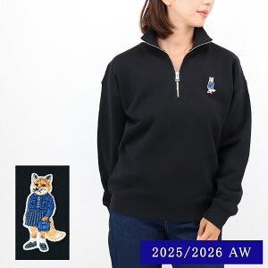 ��MAISON KITSUNE ���]�� �L�c�l �X�E�F�b�g PW00321KM0341 DRESSED FOX HALF ZIP SWEATSHIRT ���f�B�[�X ���� �g���[�i�[ �n�C�l�b�N �n�[�t�W�b�v ���� �t�H�b�N�X�p�b�` ���S �X�E�F�b�g ���S�h�J �R�b�g�� 