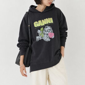 ■GANNI ガニー ロゴ フードパーカー スウェット T4360 ISOLI OVERSIZED HOODIE トップス フーディー オーバーサイズ 長袖 XXS XS S M L レディース DOG 犬