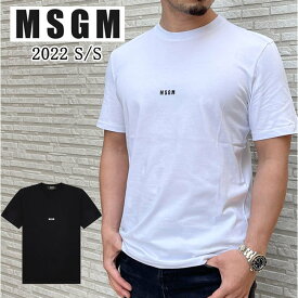 MSGM エムエスジーエム 3240MM177 227298 Tシャツ ミニロゴプリント 半袖 コットン クルーネック ブラック ホワイト メンズ シンプル カットソー