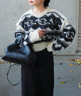 nordic pattern V-neck short knit tops /ノルディック柄 Vネック ショート丈 ニット