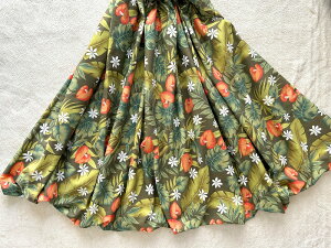 ◆【送料無料】【スカート丈1センチ単位でお作りします】◆フラダンス◆パウスカート◆モンステラ&アンスリウム(カーキ)