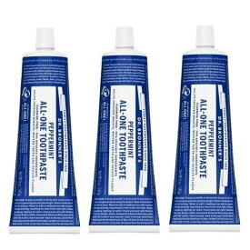 3本セット　ドクターブロナー　オールインワン　歯磨き粉 【ペパーミント】ココナツオイル配合【140g】Dr. Bronner's Toothpaste Peppermint