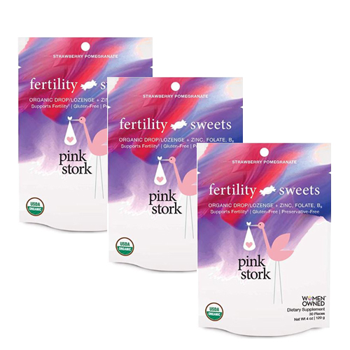 USDAオーガニック 葉酸 ジンク ビタミンB6配合 ３袋セット オーガニック 妊活 キャンディー ストロベリーざくろ Sweets 最適な価格 Stork Pink 30粒 Fertility 驚きの値段で 男性にもおすすめ
