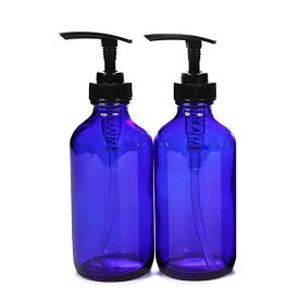 2本セット【8oz】ブルー ガラス（ポンプ）ボトル 235ml ミニじょうご付き　青ボトル (Vivaplex)