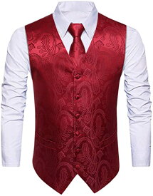 赤 スーツ ベスト メンズ レッド フォーマル ジレ ネクタイ チーフ 2ポケット カジュアル 結婚式ベスト 大きいサイズ 礼服 紳士 XL